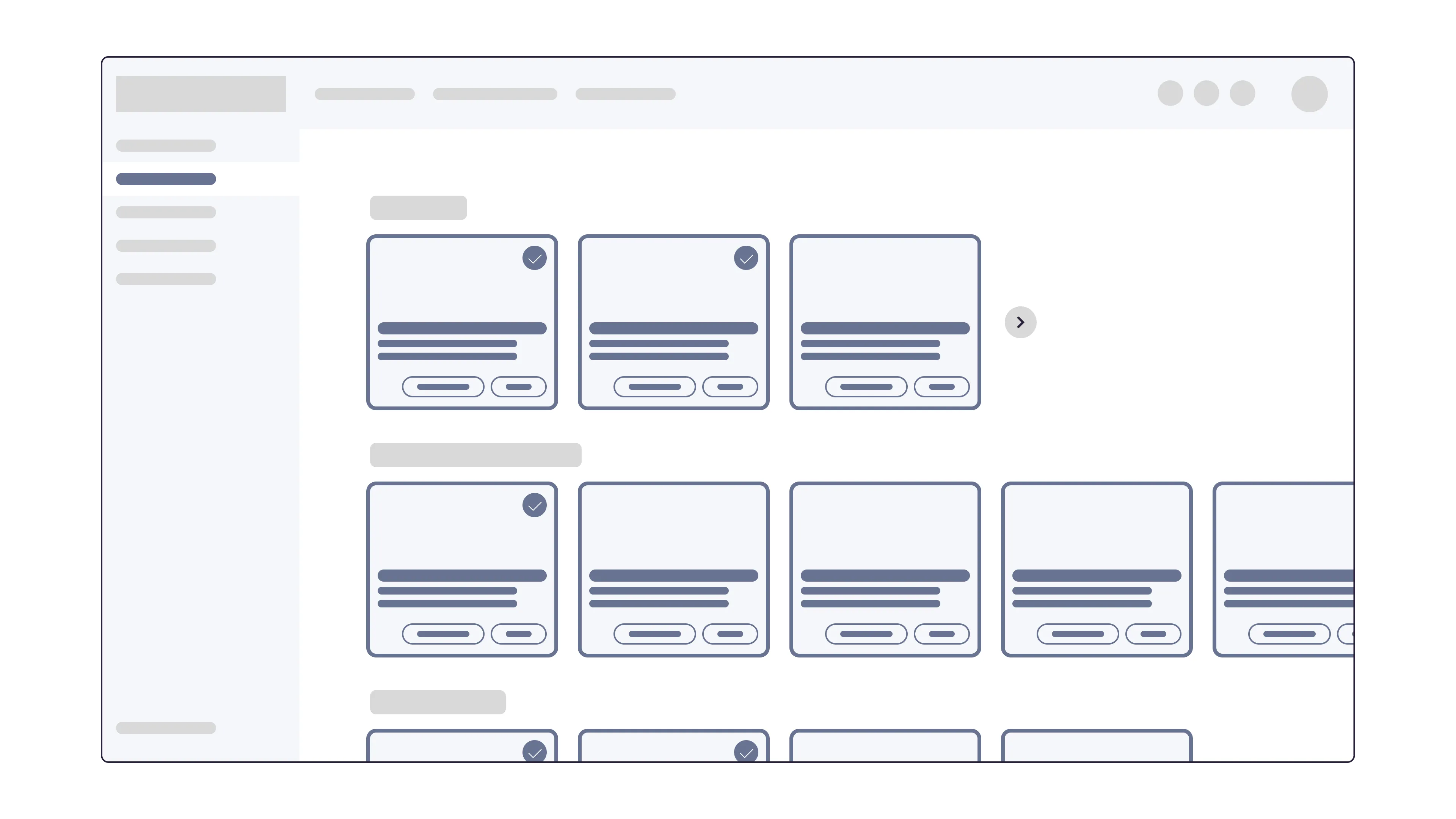 Wireframe showing a library of pre-made starting points the user can pick from to launch a declarative workflow.