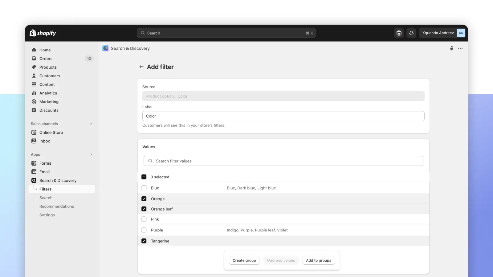 A screenshot of the Shopify Admin's filter configuration UI with clear, instructional copy explaining each option.